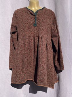 Vtg Jones New York Sport L Soft Velvet Cotton Paisley Henley Babydoll Tunic Y2K