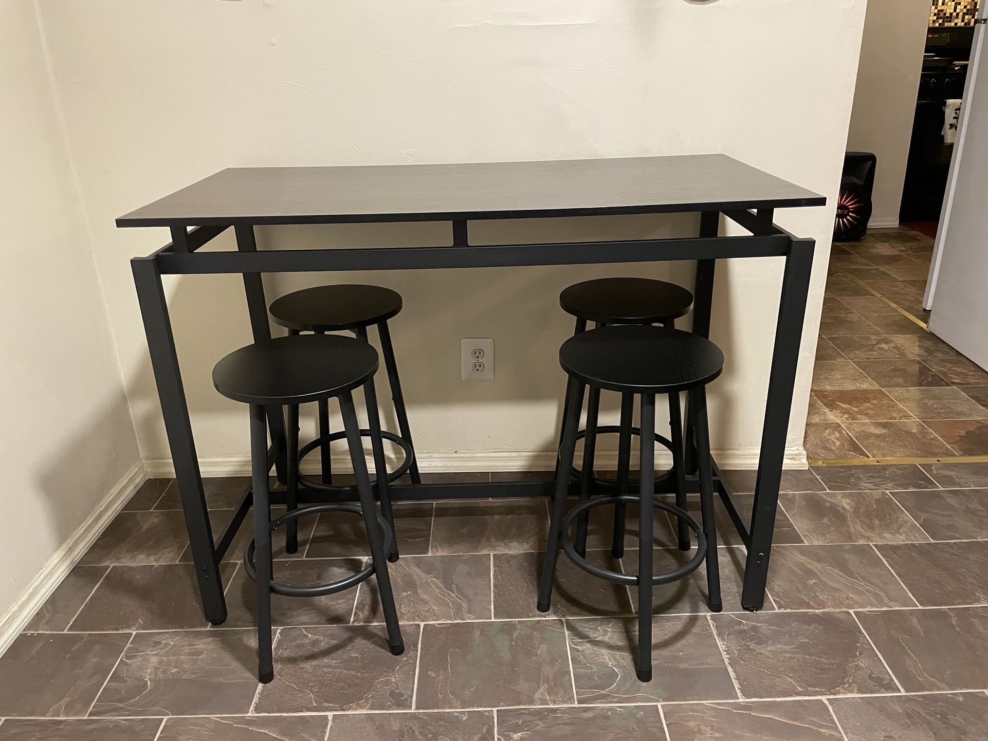 Black Bar Table Set with 4 Stools