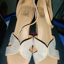 Material Girl Nude Rhinestone Wedge Sandals – Size 7.5M