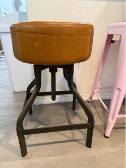 Adjustable Faux Leather & Metal Industrial Style Stool