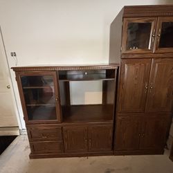 Sauder Woodworking Princeton Collection Entertainment Center Furniture, set of 2, low-boy 55”H X 51”W X 21”D and high-boy/pocket door library 78”H X 3