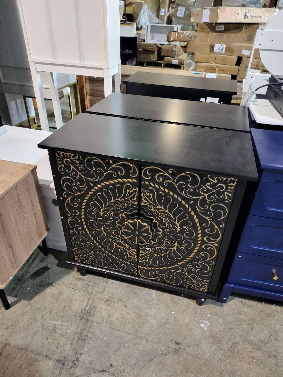 Vintage Decorative Accent Cabinet with Carved Flower Pattern $80