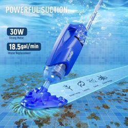 2025 Upgraded Handheld Pool Vacuum Cleaner for Above Ground & Inground Pools - Cordless Pool Cleaner w/18.5GPM Suction, Telescoping Pole(20-69in), 2 B