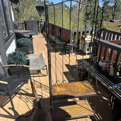 Wrought Iron Hall Tree with Wood Shelves – Entryway Coat Rack