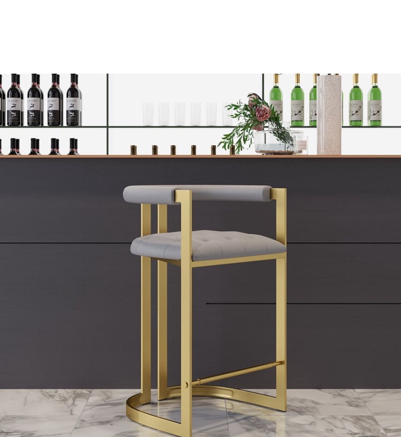 3 Homary Modern Leath-Aire Counter Stools with Upholstery Gray 