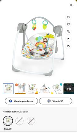 Bright Starts Playful Paradise Portable Compact Automatic Baby Swing with Music, Unisex, Newborn
