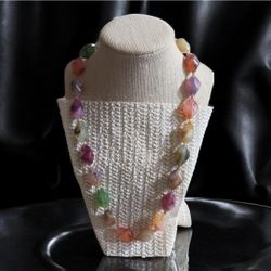 Vintage Plastic Beads, Stone look Necklace, 24"