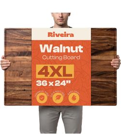 Riveira Extra Large Walnut Wood Cutting Board for Kitchen, 36" x 24", 1 Inch Thick – Large Wood Butcher Block Cutting Board with Juice Groove for Meat