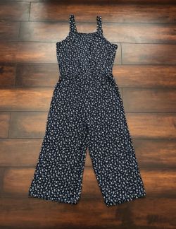 Little Girls Clothes Sleeveless Cropped Navy Blue Floral Print Jumpsuit Size 6T 6X , 7/8, And 10/12