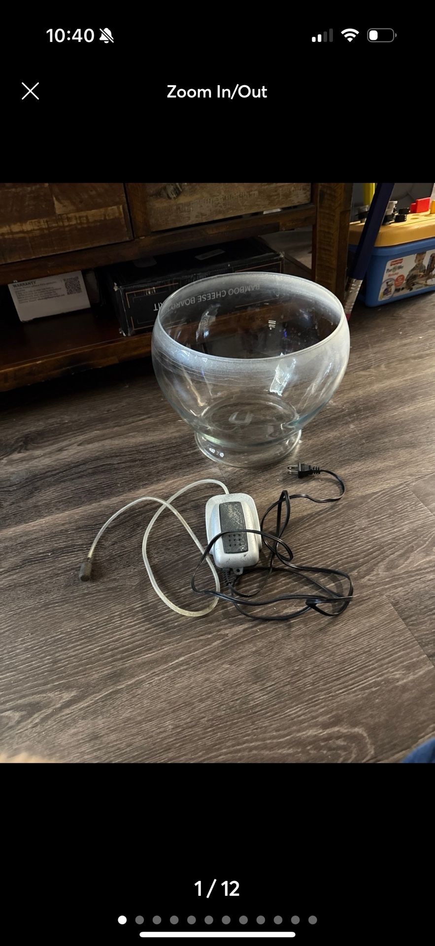 large glass fish bowl & air pump lot