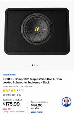 KICKER CompC 10" Single-Voice-Coil 4-Ohm Loaded Subwoofer Enclosure