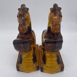 Vintage Amber Glass Horse Bookends