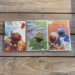 Lot of 3 New SESAME STREET DVD Elmo's World Pets! , Being Green , C is for Cooking.  New Sealed DVDS.
