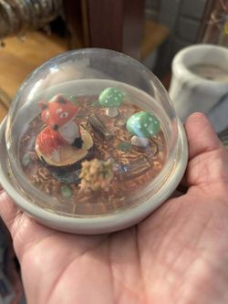 Handmade Fox and Mushroom Forest Dome Figurine