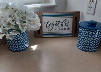 New (3pcs) Home Decor. Tray, Flower arrangement, Tin storage. New with tags. Take all - 3pcs for $10