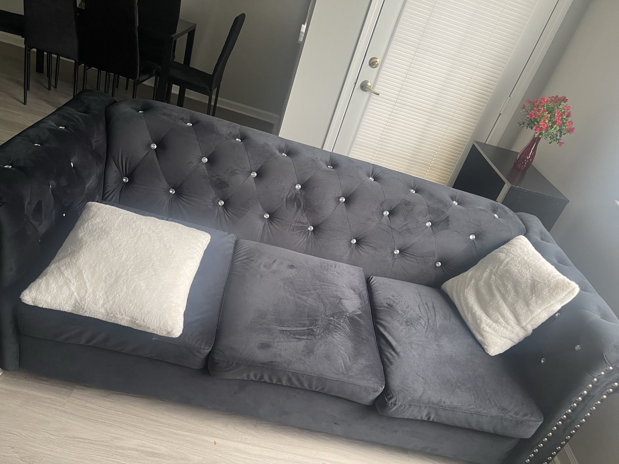 Negotiable 2 Diamond Black Velvet Sofa 3 Seat + With Loveseat 2 Seater