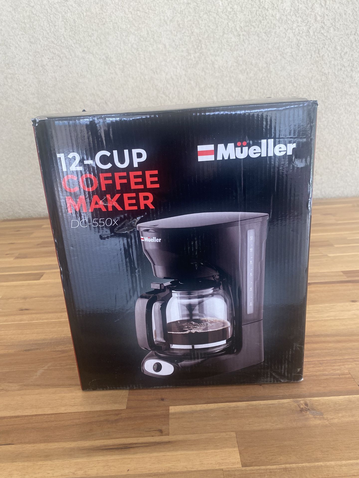 mueller 12-cup drip coffee maker machine with anti-drip system, permanent filter, glass carafe, and auto keep warm function