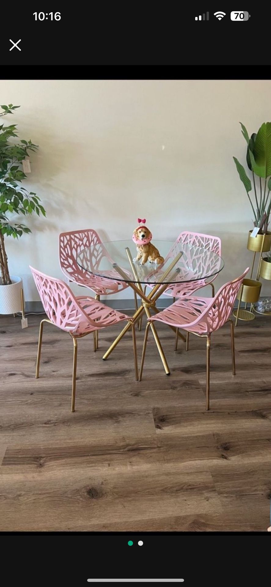 Pink Gold Dining Chairs And Table Set For 4