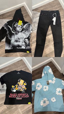 Cough syrup,Purples jeans, denim tears, bape, essentials