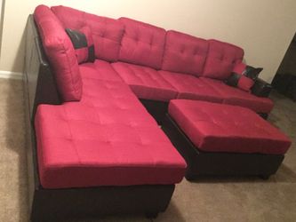 Red Sofa/Couch (Carmine) with Ottoman
