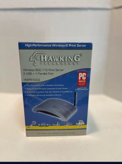 Hawking Wireless G Print Server - 2 USB/1 Parallel Ports 802.11g (New)