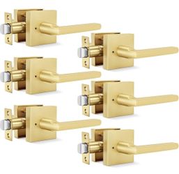 (Brand New in Box) Goldenwarm Brushed Gold Door Handles Interior, Privacy Bedroom - 6 Pack Keyless privacy handles for bedrooms and bathrooms, with p
