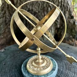Vintage Brass Armillary Sphere With Arrow Astrolabe Globe