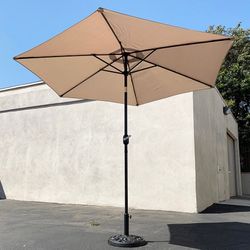 $70 (Brand New) Patio set (10ft umbrella and base stand) tilt crank, outdoor garden market, beige or red color