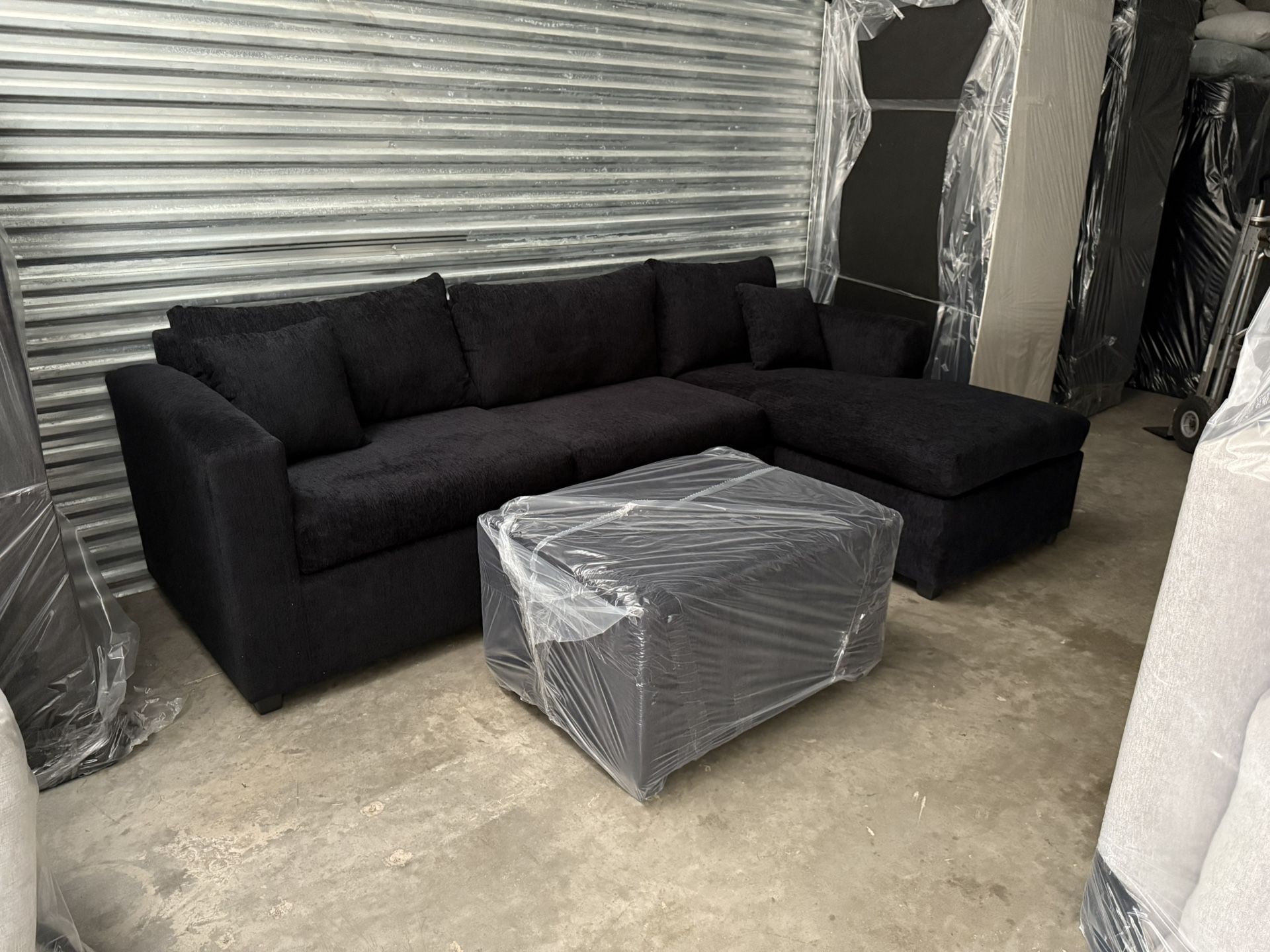 Brand New Black Sectionals With Free Ottoman