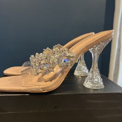 Nude Slip On Heel With Rhinestone 