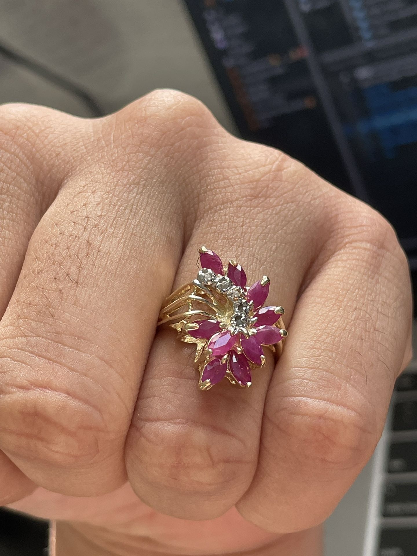 Unique Ruby Ring With Diamonds In 14K Yellow Gold 