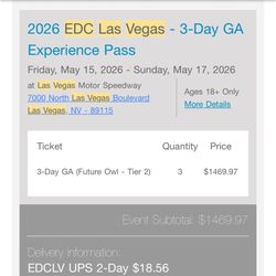 Selling One 3 Days EDC Vegas Ticket 