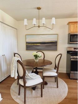 Breakfast Nook Set: (4) Restoration Hardware Chairs, Round Pedestal Dining Table & Jute Rug