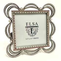 New Elsa LInc Tiara Jeweled Casted Metal Picture Frame 3.5" x 3.5"