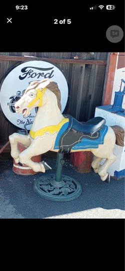 Vintage Carousel Horse on Cast Iron Stand