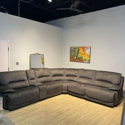 Fabric Power Recliner Sectional Couch Dark Gray