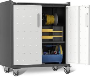P173-Garage Cabinets,Metal Garage Storage Cabinet with Wheels,Lockable Rolling Tool Cabinet with Drawer and Adjustable Shelves,Heavy Duty Tools Cabine