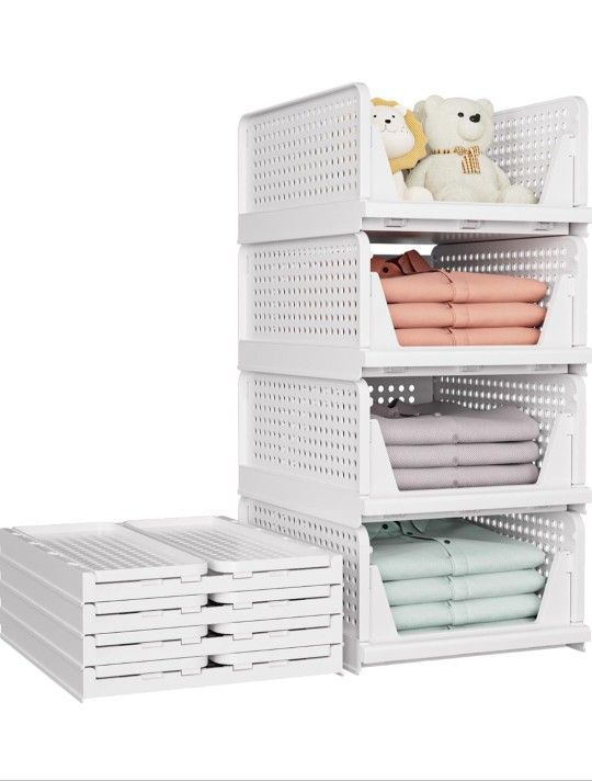 SNSLXH 5 Pack Stackable Closet Storage Basket, Multifunctional & Foldable Closet Organizer