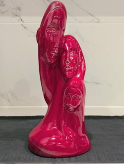 Abstract Modern Style Sculpture Family of 3 Art Deco Glazed Ceramic Statue 13.3"