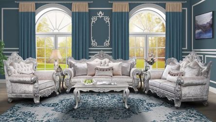 Luxurious aesthetic Sofa with champagne shade and silver brush finish