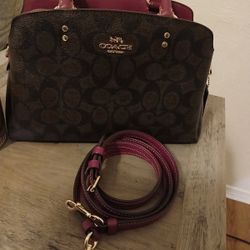 Coach Lillie Carryall In Signature Canvas Brown Dark Magenta 