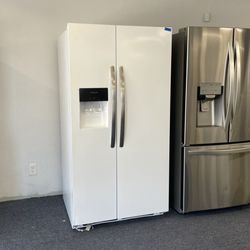 White Frigidaire side-by-side refrigerator