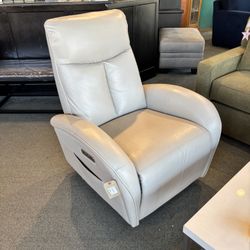 RECLINER Light grey leather Swivel/ Rocker power Recliner (power cords at the front desk) - SKU: YGV466