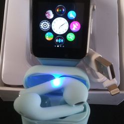A-Series Powder Blue Smart Watch + 5.0 Blue Wireless Earbuds 
