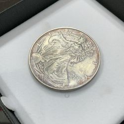 One dollar silver coin. American silver dollar