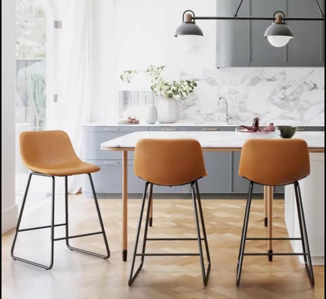LUE BONA Bar Stools Set of 3, 30" ALX Faux Leather Barstools, Modern Counter Height Stools with Back