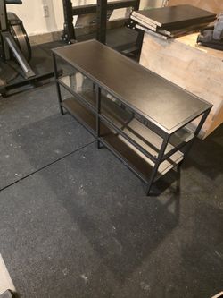 Black Metal & Wood & Glass Console Table – Modern, 3 Shelves