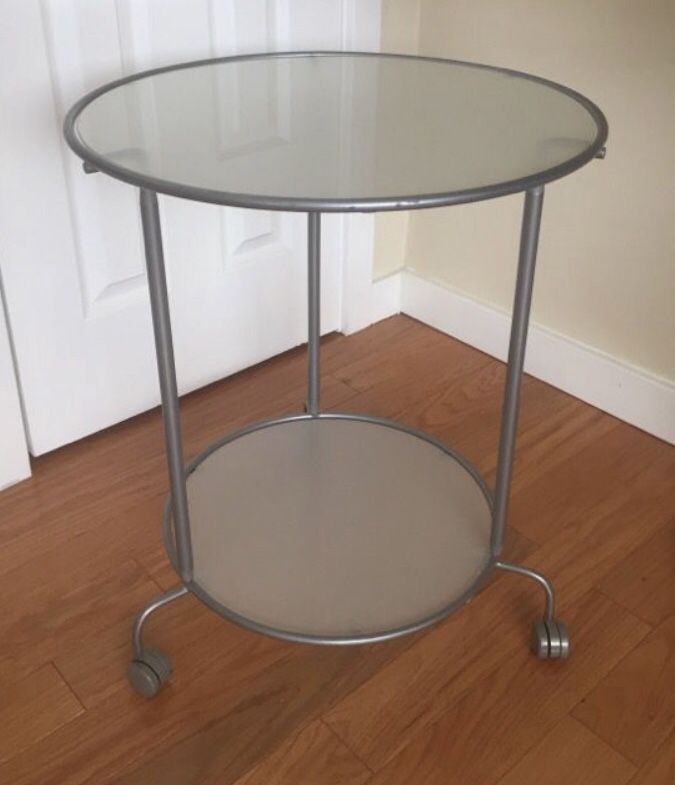 IKEA Heimdal Silver and Glass with wheels Side coffee Table / nightstand