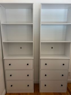 2 White Bookshelves with Storage 71" tall