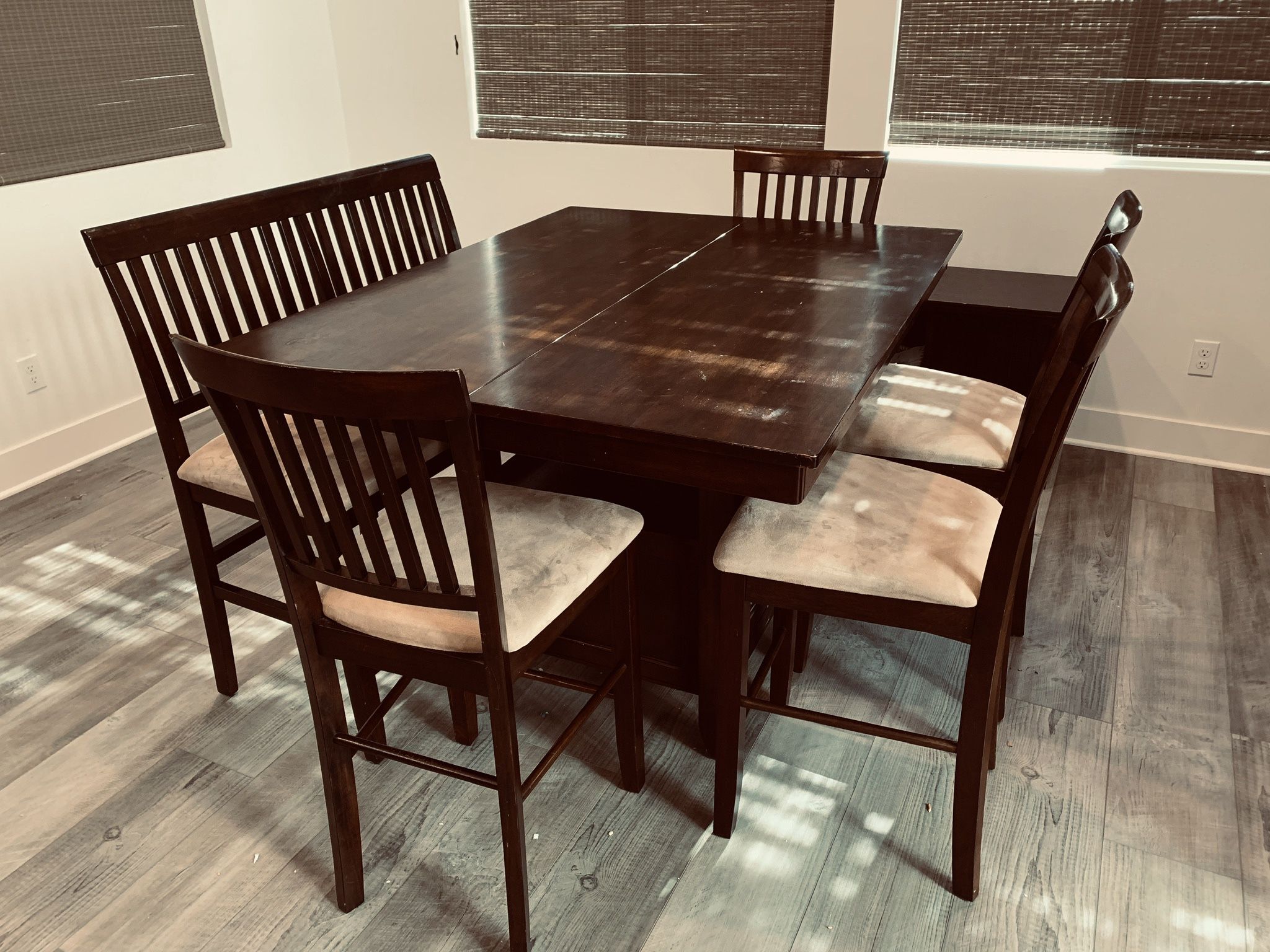 Counter-Height Extendable Dining Table Set w/ Bench + Chairs — $100